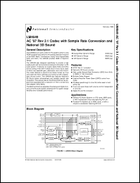 LM4549VH datasheet: AC 97 Codec with Sample Rate Conversion and National 3D Sound LM4549VH