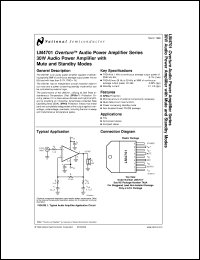 LM4701T datasheet: Overture 30 Watt Audio Power Amplifier with Mute and StandbyModes LM4701T