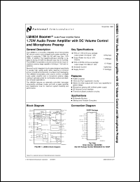 LM4834MSX datasheet: Boomer 1.75W Audio Power Amplifier with DC Volume Control and Microphone Preamp LM4834MSX