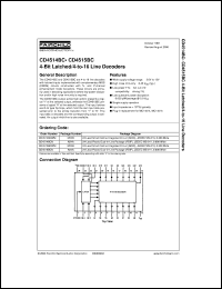 CD4514BCWM datasheet:  4-Bit Latched/4-to-16 Line Decoders CD4514BCWM