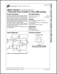 LM4872IBPX datasheet: 1 Watt Audio Power Amplifier in micro SMD package LM4872IBPX