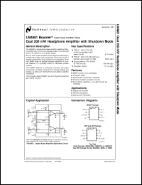 LM4881MDC datasheet: LM4881 Boomer Dual 200 mW Headphone Amplifier with Shutdown Mode LM4881MDC