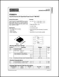 FDS6814 datasheet:  Dual N-Channel 2.5V Specified PowerTrench® MOSFET [Advanced] FDS6814