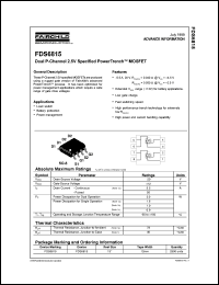 FDS6815 datasheet:  Dual P-Channel 2.5V Specified PowerTrench® MOSFET [Advanced] FDS6815