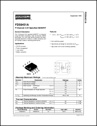 FDS9431A datasheet:  P-Channel 2.5V Specified MOSFET FDS9431A