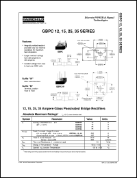 GBPC1202 datasheet:  12/15/25 & 35 Ampere Glass Passivated Bridge Rectifiers GBPC1202