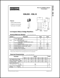KBL06 datasheet:  4.0 Ampere Silicon Bridge Rectifiers KBL06