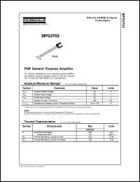 MPS3703 datasheet:   PNP General Purpose Amplifier MPS3703