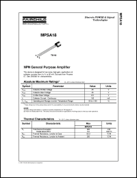 MPSA18 datasheet:   NPN General Purpose Amplifier MPSA18