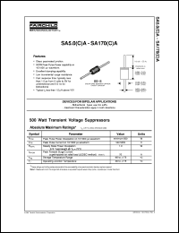 SA160A datasheet:  500 Watt Transient Voltage Suppressors SA160A