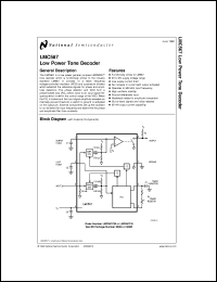 LMC567CN datasheet: Low Power Tone Decoder LMC567CN