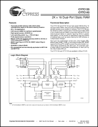 CY7C133-25JC datasheet: 2K X 16 DUAL-PORT STATIC RAM CY7C133-25JC