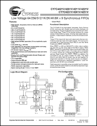 CY7C4421V-15JC datasheet: 64X9 Low Voltage SYNCHRONOUS FIFO CY7C4421V-15JC