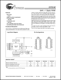 CY7C187-20VCT datasheet: 64K x 1 Static RAM CY7C187-20VCT