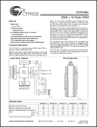 CY7C1041-25ZC datasheet: 256K x 16 Static RAM CY7C1041-25ZC