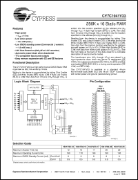 CY7C1041V33-15ZC datasheet: 256K x 16 Static RAM CY7C1041V33-15ZC