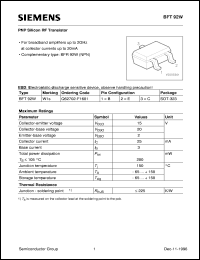 BFT92W datasheet: PNP silicon RF transistor BFT92W