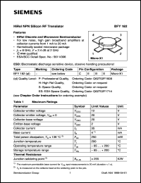 BFY182H datasheet: HiRel NPN silicon RF transistor BFY182H