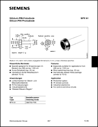 BPX61 datasheet: Silicon PIN photodiode BPX61