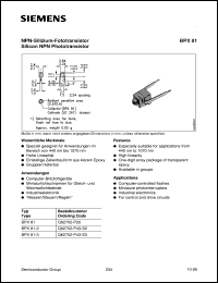 BPX81 datasheet: Silicon NPN phototransistor BPX81
