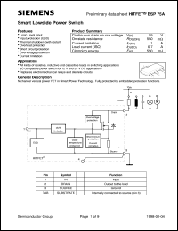 BSP75A datasheet: Smart lowside power switch BSP75A