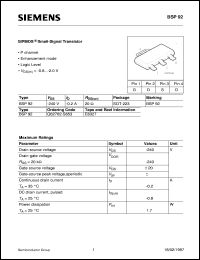 BSP92 datasheet: P-channel SIPMOS small-signal transistor BSP92