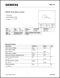 BSS124 datasheet: N-channel SIPMOS small-signal transistor BSS124