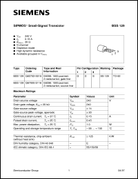 BSS129 datasheet: N-channel SIPMOS small-signal transistor BSS129