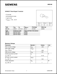 BSS92 datasheet: P-channel SIPMOS small-signal transistor BSS92