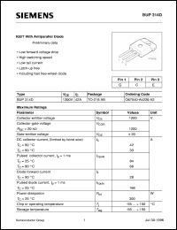 BUP314D datasheet: IGBT with antiparallel diode BUP314D