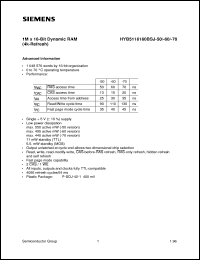 HYB5116160BSJ-70 datasheet: 1M x 16-DRAM HYB5116160BSJ-70