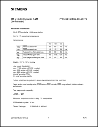 HYB5118160BSJ-60 datasheet: 1M x 16bit DRAM HYB5118160BSJ-60