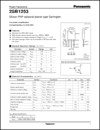 2SB1253 datasheet: Silicon PNP epitaxial planar type Darlington power transistor 2SB1253