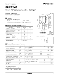 2SB1492 datasheet: Silicon PNP epitaxial planar type Darlington power transistor 2SB1492