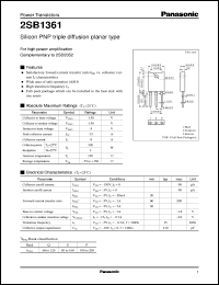 2SB1361 datasheet: Silicon PNP triple diffusion planar type power transistor 2SB1361