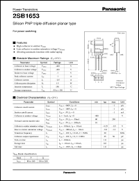 2SB1653 datasheet: Silicon PNP triple diffusion planar type power transistor 2SB1653