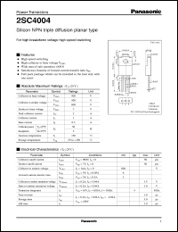 2SC4004 datasheet: Silicon NPN triple diffusion planar type power transistor 2SC4004