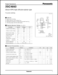 2SC4892 datasheet: Silicon NPN triple diffusion planar type power transistor 2SC4892