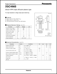 2SC4985 datasheet: Silicon NPN triple diffusion planar type power transistor 2SC4985