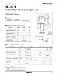 2SD2275 datasheet: Silicon NPN triple diffusion planar type Darlington power transistor 2SD2275