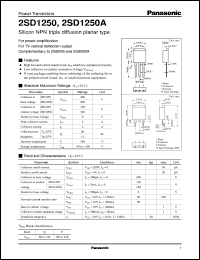 2SD1250 datasheet: Silicon NPN triple diffusion planar type power transistor 2SD1250