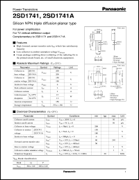 2SD1741A datasheet: Silicon NPN triple diffusion planar type power transistor 2SD1741A