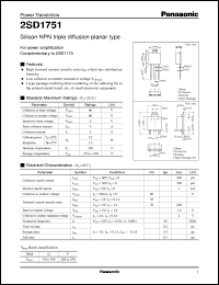 2SD1751 datasheet: Silicon NPN triple diffusion planar type power transistor 2SD1751