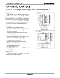 AN7194K datasheet: Dual BTL 50W single power supply class-H power amplifier IC AN7194K
