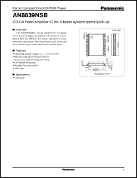 AN8839NSB datasheet: CD-DA head amplifier IC for 3-beam system optical pick-up AN8839NSB