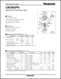LNC802PS datasheet: GaAlAs Semiconductor Laser LNC802PS
