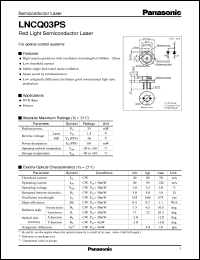 LNCQ03PS datasheet: Red Light Semiconductor Laser LNCQ03PS