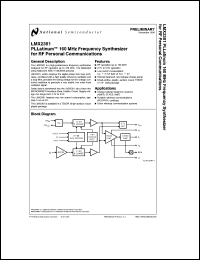 LMX2301TMX datasheet:  PLLatinum 160 MHz Frequency Synthesizer for RF Personal Communications LMX2301TMX