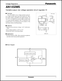 AN1432MS datasheet: Variable output, low voltage operation shunt regulator IC AN1432MS