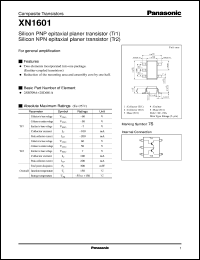 XN01601 datasheet: Silicon PNP epitaxial planer transistor (Tr1) Silicon NPN epitaxial planer transistor (Tr2) XN01601